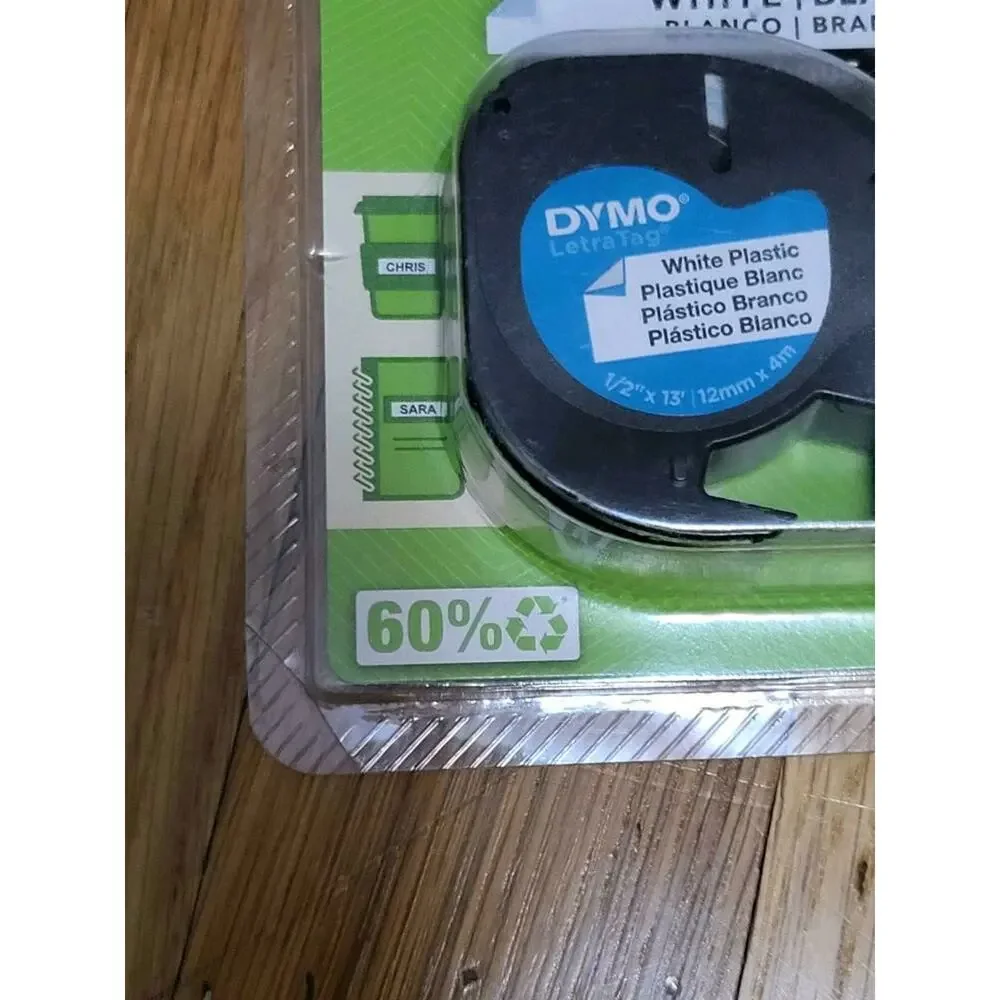Dymo 91331 Black Print on White Plastic Lable Marker Tape 156 L x 1/2 W in.